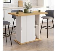 IDMARKET Ilot central 4 personnes PAXTON 110 cm pied central avec rangement bois blanc avec plan de travail façon hêtre