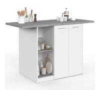 Ilot central BAO 140 cm 4 personnes bois blanc avec plan de travail effet béton