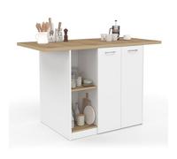 IDMarket - Ilot central BAO 140 cm - 4 personnes, bois blanc, plan de travail façon hêtre
