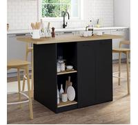 IDMarket - Ilot central BAO 140 cm 4 personnes bois noir avec plan de travail façon hêtre