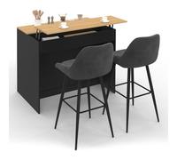 IDMarket - Ilot Central Cesar 110 cm avec Tablette relevable rectangulaire Bois Noir et façon hêtre