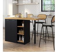 IDMarket Ilot central Cesar 140 cm 5 personnes bois noir plan de travail façon hêtre