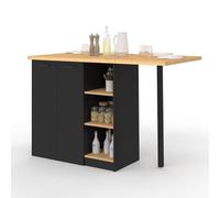 IDMARKET Ilot central CESAR 140 cm 5 personnes bois noir avec plan de travail façon hêtre