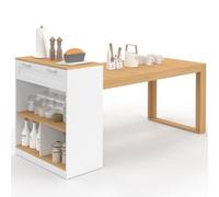 IDMarket - Ilot Central Gary 190 cm avec Table à Manger Blanc et Bois