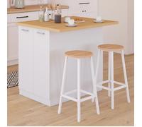 IDMarket - Ilot Central IVO 100 cm Blanc avec Plan de Travail façon hêtre