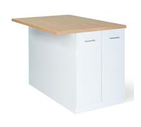 IDMarket - Ilot Central IVO 100 cm Blanc avec Plan de Travail façon hêtre