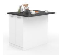 IDMarket Ilot central IVO 100 cm blanc avec plan de travail gris anthracite