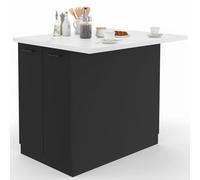 Ilot central IVO 120 cm bois noir avec plan de travail effet marbre ALASKA