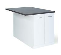 IDMarket - Ilot central IVO 120 cm blanc avec plan de travail gris anthracite