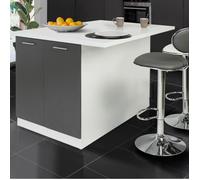 IDMarket - Ilot Central IVO 120 cm Blanc et Gris avec Plan de Travail