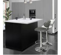 IDMARKET Ilot central IVO 120 cm bois noir avec plan de travail effet marbre ALASKA