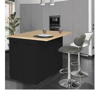 IDMARKET Ilot central IVO 120 cm bois noir avec plan de travail façon hêtre