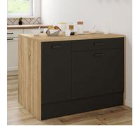 IDMarket – Îlot central LIO 120 cm – Maxi capacité de rangement – Bois et noir