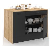 IDMarket – Îlot central LIO 120 cm – Maxi capacité de rangement – Bois et noir