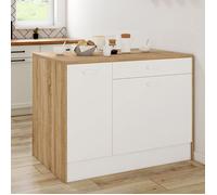 IDMARKET Ilot central LIO maxi capacité de rangement bois et blanc