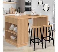 IDMarket - Ilot Central Mange-Debout 4 Personnes Juliette 130 cm Lattes tasseau Bois Coloris chêne
