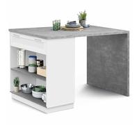 IDMarket – Ilot central mange debout VITO – 4 personnes 130 cm – Blanc plateau effet béton