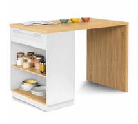 IDMarket Îlot central mange-debout VITO 130 cm, 4 personnes, Blanc plateau bois