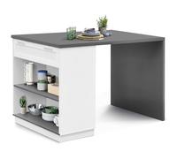 IDMarket - Ilot Central Mange-Debout 4 Personnes VITO 130 cm Blanc et Gris