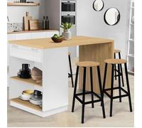 IDMarket - Ilot Central Mange Debout 4 Personnes VITO 130 cm Blanc et Plateau Bois