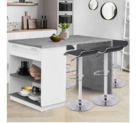 IDMARKET Ilot central mange debout 4 personnes VITO 130 cm blanc et plateau effet béton