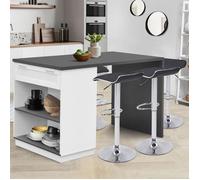 Ilot Central Mange-Debout 4 Personnes Vito 130 Cm Blanc Et Plateau Gris Blanc