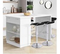 IDMARKET Ilot central mange-debout 4 personnes VITO 130 cm blanc et plateau marbre ALASKA
