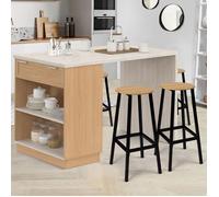 IDMarket - Ilot Central Mange-Debout 4 Personnes VITO 130 cm Bois et Plateau Effet travertin