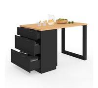 IDMarket - Ilot Central Mange-Debout 4 Personnes VITO 130 cm casserolier 3 tiroirs Noir et Plateau Bois