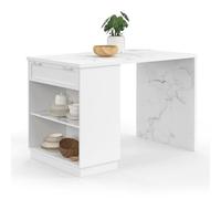 IDMarket – Îlot central mange-debout VITO 130 cm 4 personnes Blanc plateau marbre Alaska