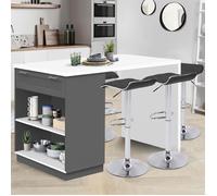 IDMARKET Ilot central mange-debout 4 personnes VITO 130 cm gris et plateau blanc