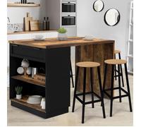 IDMarket - Ilot Central Mange-Debout 4 Personnes VITO 130 cm Noir et Effet Bois foncé Hawkins