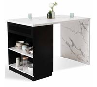 IDMarket Ilot central mange-debout VITO 130 cm noir plateau effet marbre Alaska