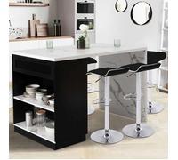 IDMARKET Ilot central mange debout 4 personnes VITO 130 cm noir et plateau effet marbre ALASKA
