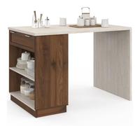 Ilot central mange-debout 4 personnes VITO 130 cm bois et plateau effet travertin