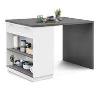 IDMarket Îlot Central Mange-Debout VITO 130 cm Blanc et Gris avec tiroir et étagères Cuisine