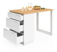 IDMarket - Ilot Central Mange-Debout VITO 130 cm casserolier 3 tiroirs