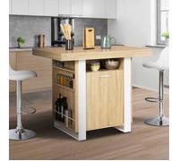 IDMarket - Ilot Central Phoenix 110 cm Bois et Blanc avec rangements