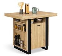IDMarket - Ilot central PHOENIX 110 cm bois et noir avec rangements