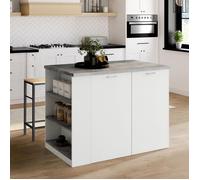 IDMarket – Îlot central TIBO 120 cm Bois blanc avec plan de travail façon béton