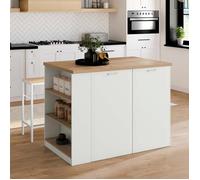 IDMARKET Ilot central TIBO 120 cm bois blanc avec plan de travail façon hêtre