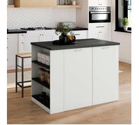 IDMarket - Ilot central TIBO 120 cm bois blanc plan de travail gris anthracite