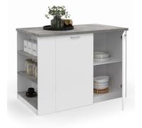 IDMarket – Îlot central TIBO 120 cm Bois blanc avec plan de travail façon béton