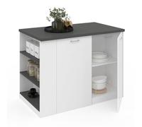 IDMarket - Ilot central TIBO 120 cm bois blanc plan de travail gris anthracite