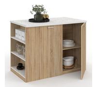 IDMarket - Ilot Central TIBO 120 cm Bois façon hêtre avec Plan de Travail Effet terrazzo Simone