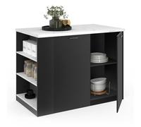 IDMarket - Ilot Central TIBO 120 cm Bois Noir avec Plan de Travail Effet marbre Alaska