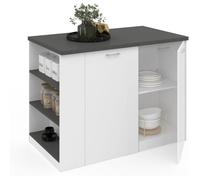 IDMarket Îlot Central TIBO 120x70x90 cm Bois Blanc et Gris Anthracite Plan de Travail 3 cm 2 Portes et 3 Étagères Latérales