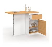 IDMarket - Ilot Central Tino 120 cm 4 Personnes Range-Bouteilles | Coloris bois blanc avec plan de travail façon hêtre
