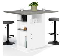 IDMarket Îlot central UGO 110 cm – plateau effet béton et blanc avec rangements