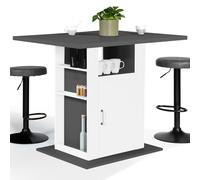 IDMarket – Îlot central UGO 110 cm – Plateau bois gris et blanc avec rangements